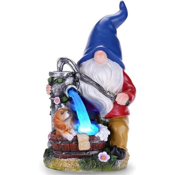 Garden Gnome Statue, Gnome Decoration for Yard with Blue Solar Light, Patio Yard - Picture 7 of 7